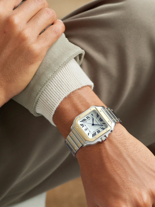  Cartier - Santos De Cartier Large Automatic 39.8mm Interchangeable 18-karat Gold, Stainless Steel And Leather Watch, Ref. No. W2sa0009 - Men - Gray 