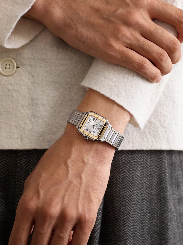  Cartier - Santos De Cartier Small 34.5mm Interchangeable Stainless Steel, 18-karat Gold And Leather Watch, Ref. No. W2sa0033 - Men - Silver 
