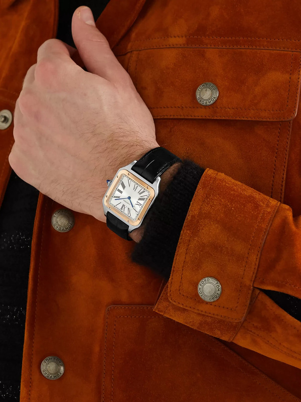  Cartier - Santos-dumont Hand-wound 33.9mm Extra Large 18-karat Rose Gold, Steel And Alligator Watch, Ref. No. W2sa0017 - Men - Silver 