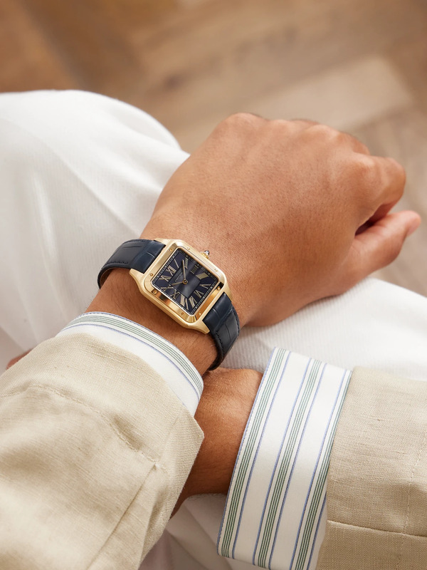 Cartier - Santos-dumont Large 43.5mm 18-karat Gold And Alligator Watch, Ref. No. Crwgsa0077 - Men - Blue 