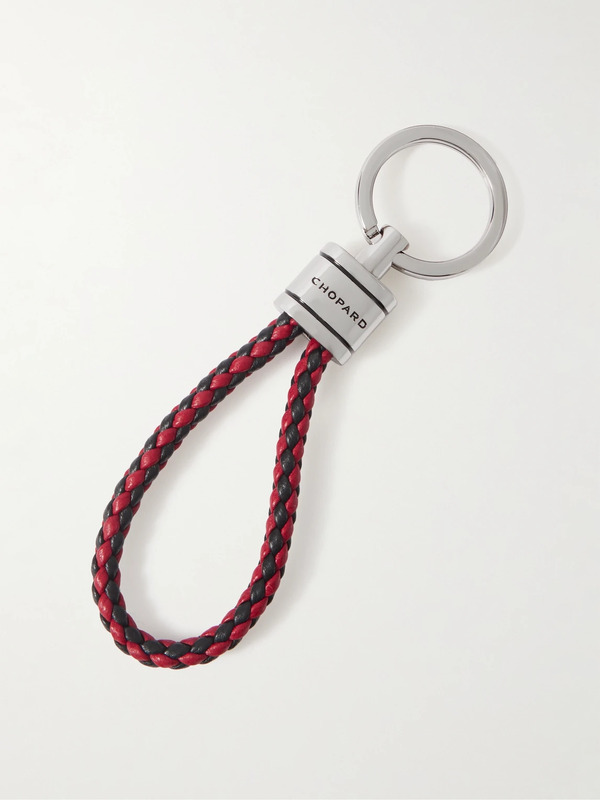  Chopard - Braided Leather And Silver-tone Keyring - Men - Red 