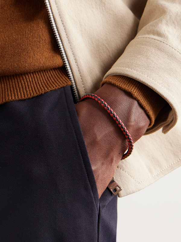  Chopard - Classic Racing Woven Leather And Silver-tone Bracelet - Men - Red 