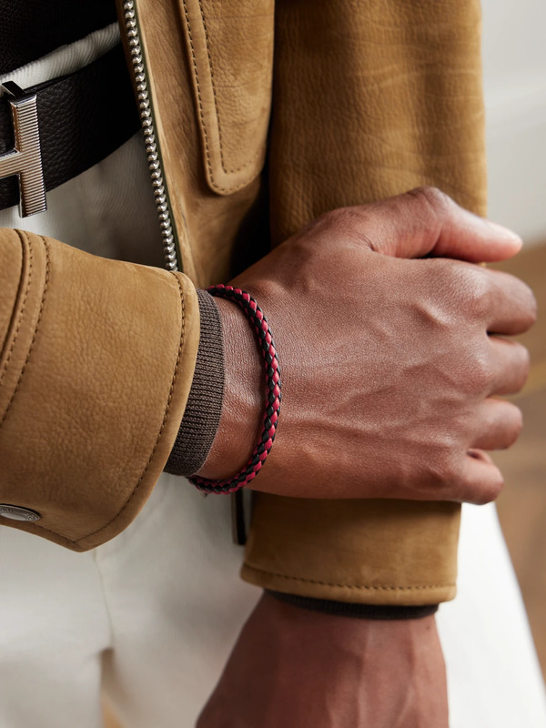  Chopard - Classic Racing Woven Leather And Silver-tone Bracelet - Men - Red 