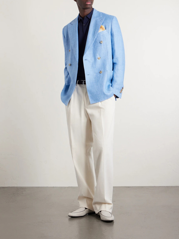  De Petrillo - Double-breasted Linen Blazer - Men - Blue - It 46 
