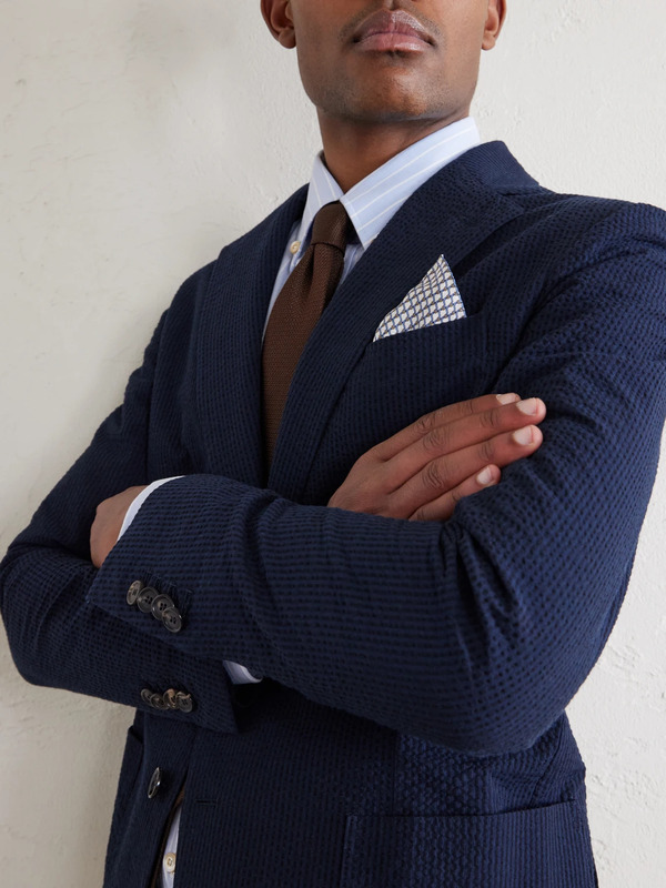  De Petrillo - Printed Silk-twill Pocket Square - Men - Blue 