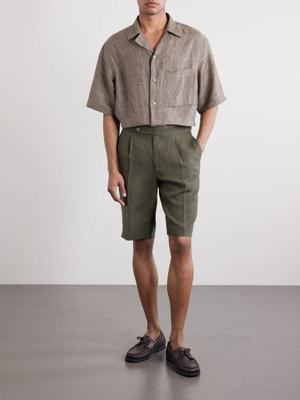  De Petrillo - Straight-leg Pleated Linen Shorts - Men - Green - It 46 