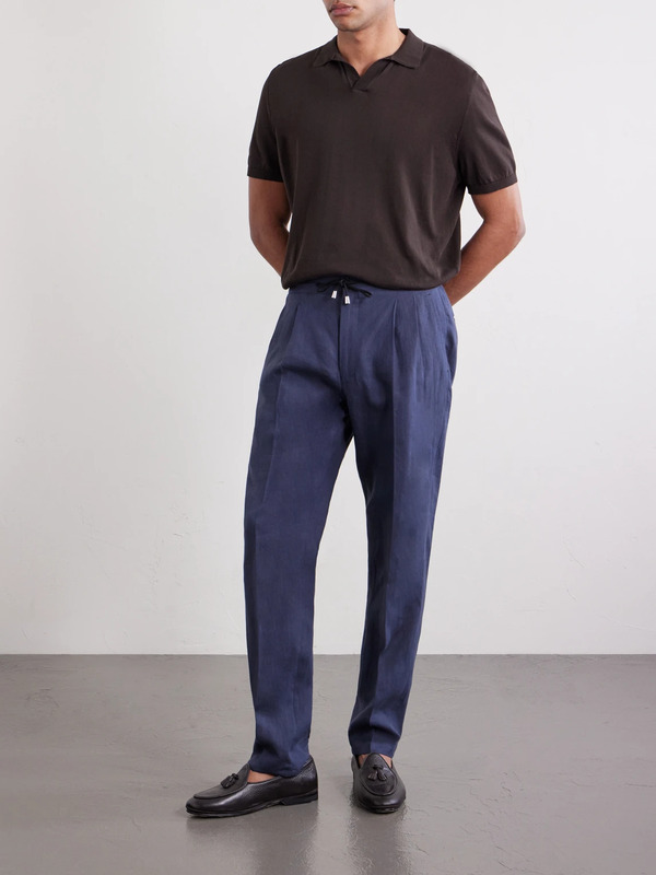  De Petrillo - Straight-leg Pleated Linen Suit Trousers - Men - Blue - It 46 