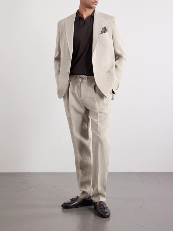  De Petrillo - Straight-leg Pleated Linen Suit Trousers - Men - Neutrals - It 46 