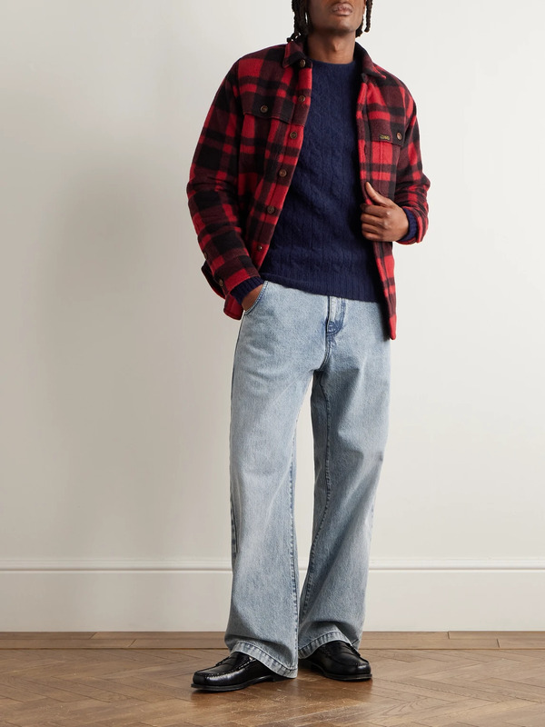  Drake's - Cable-knit Brushed Shetland Wool Sweater - Men - Blue - M 