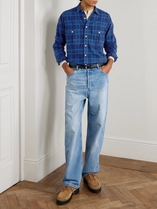  Drake's - Checked Cotton-flannel Shirt - Men - Blue - M 