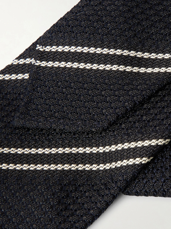  Drake's - 8cm Striped Textured-silk Tie - Men - Blue 