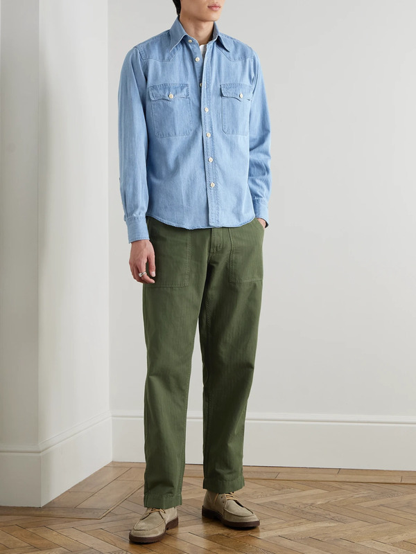  Drake's - Denim Western Shirt - Men - Blue - M 