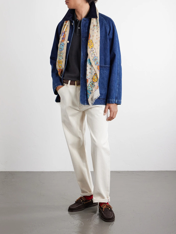  Drake's - Frayed Printed Wool And Silk-blend Scarf - Men - Neutrals 