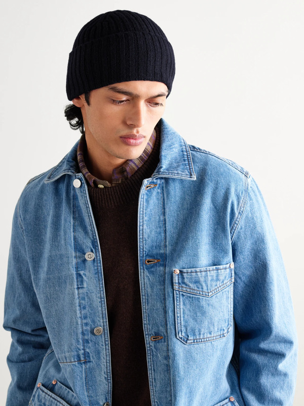  Drake's - Ribbed Wool Beanie - Men - Blue 