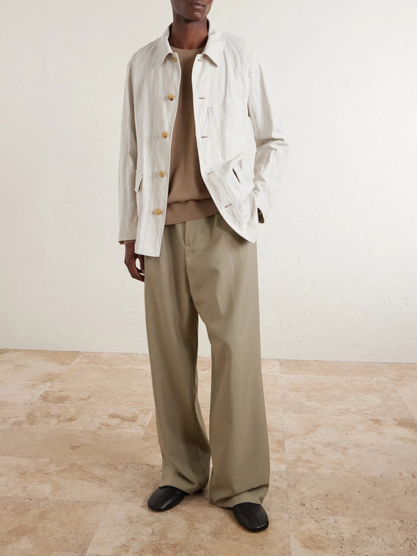  Dries Van Noten - Metallic Herringbone Cotton And Linen-blend Jacket - Men - Neutrals - It 46 