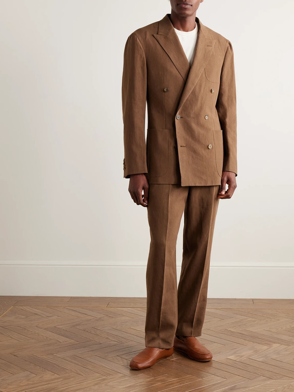  Dunhill - Cavendish Double-breasted Linen Suit Jacket - Men - Brown - It 48 