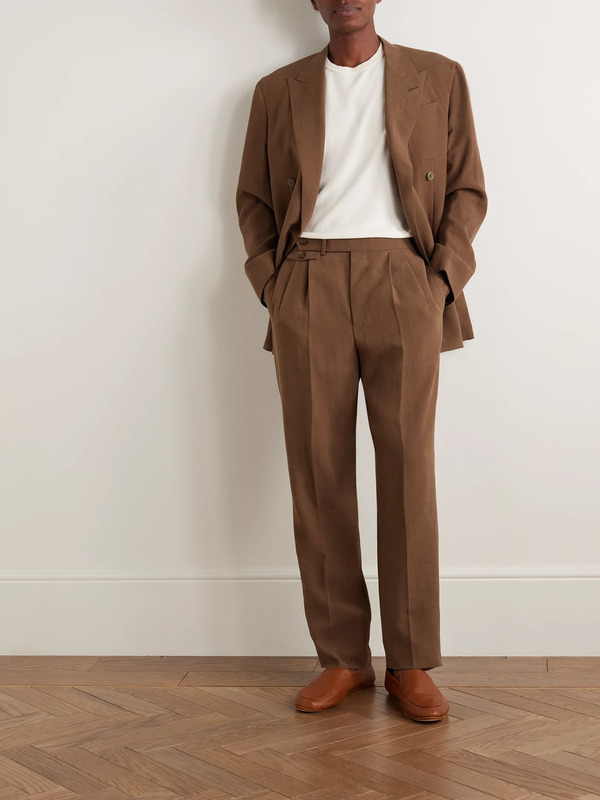 Dunhill - Straight-leg Pleated Linen Suit Trousers - Men - Brown - It 46 