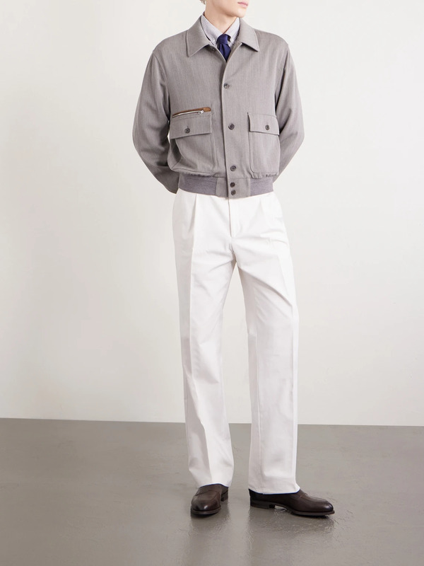  Dunhill - Suede-trimmed Wool Jacket - Men - Neutrals - S 