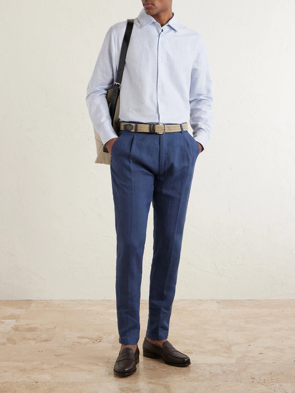  Eleventy - Flat Front Chino Linen Trousers - Men - Blue - Uk/us 30 