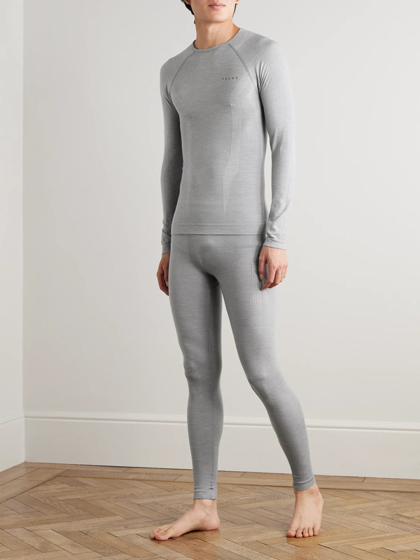  Falke - Printed Virgin Wool-blend Ski Base Layer - Men - Gray - S 