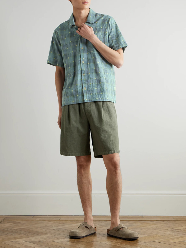  Folk - Gabe Embroidered Checked Linen And Cotton-blend Shirt - Men - Blue - S 