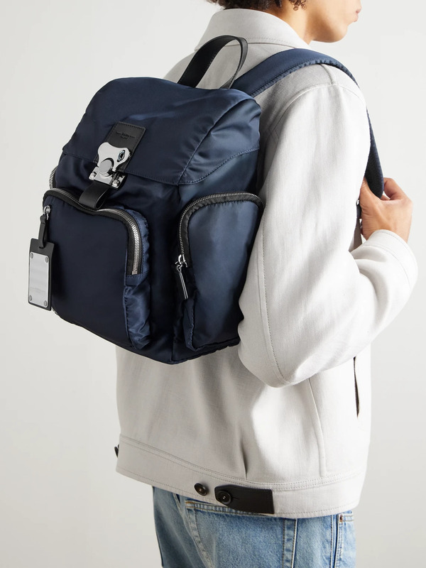  Fpm Milano - Bank On The Road Butterfly Pc Small Leather-trimmed Econyl® Backpack - Men - Blue 