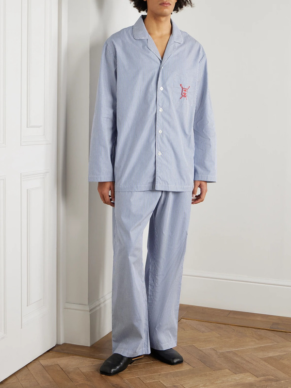  Ghiaia Cashmere - Striped Cotton Pyjama Set - Men - Blue - L 