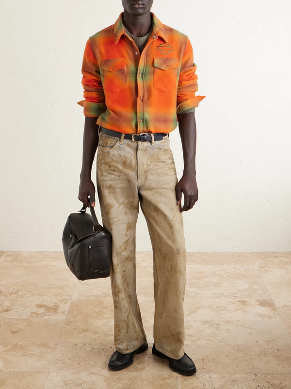  God's True Cashmere - Harley-davidson Olive Logo-embroidered Checked Cashmere-flannel Shirt - Men - Orange - S 