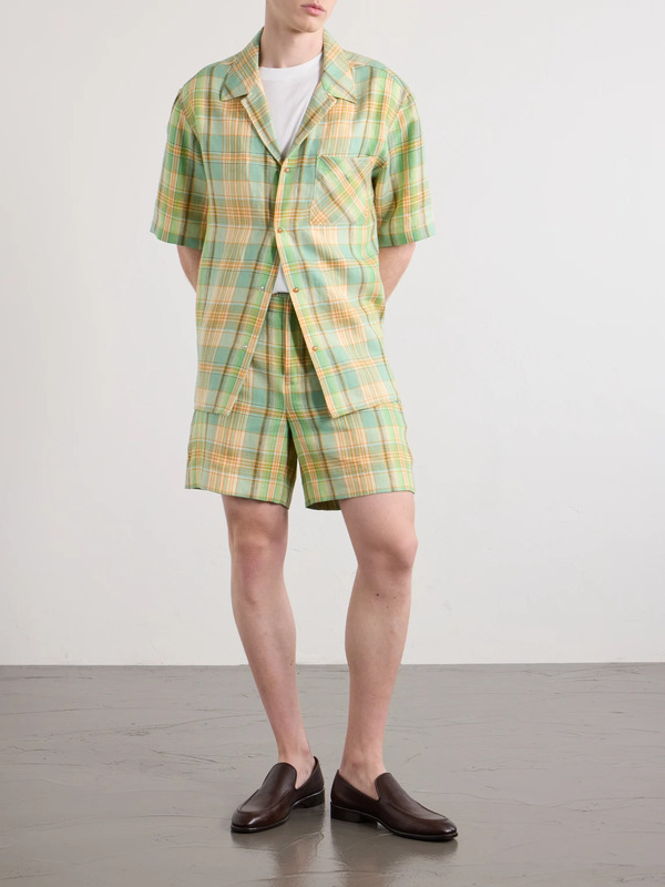  God's True Cashmere - Straight-leg Checked Linen Shorts - Men - Green - S 