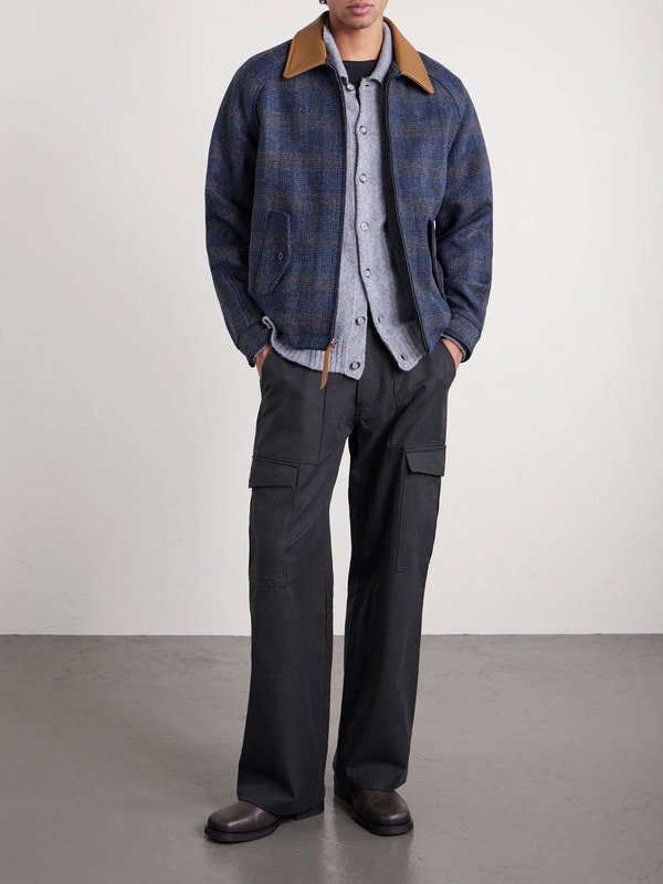  Golden Bear - Dunbar Harris Leather-trimmed Checked Wool Jacket - Men - Blue - Xs 