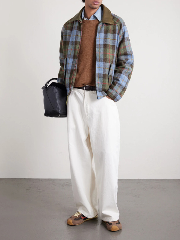  Golden Bear - Dunbar Leather-trimmed Checked Wool Jacket - Men - Green - Xs 