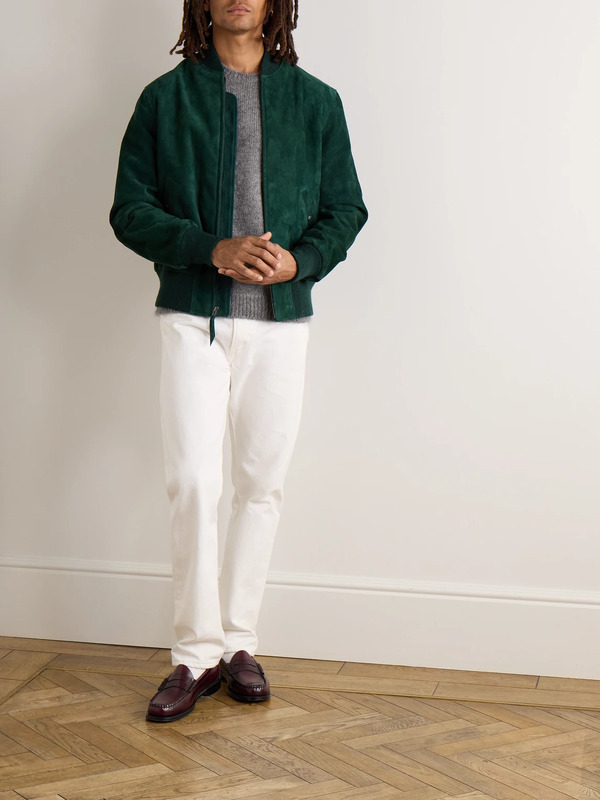  Golden Bear - Suede Bomber Jacket - Men - Green - S 