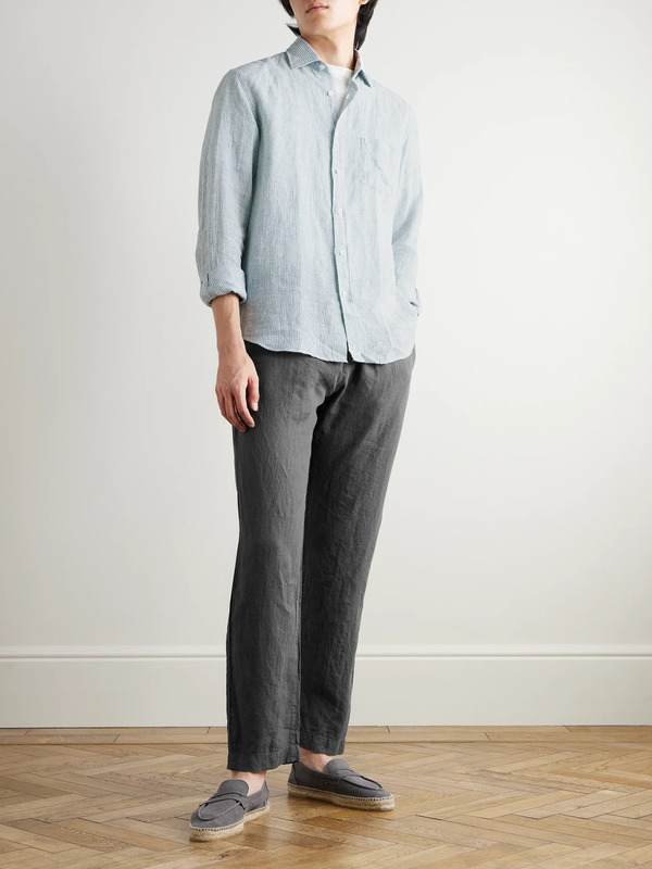  Hartford - Paul Striped Linen Shirt - Men - Green - M 