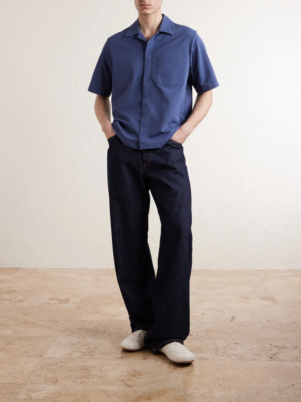  Herno - Seercrease Jersey Bowling Shirt - Men - Blue - It 46 