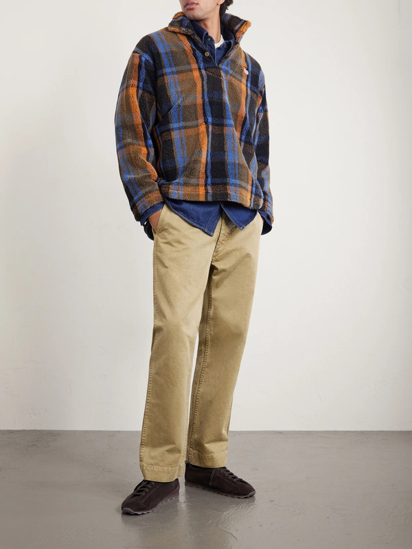  Human Made - Logo-embroidered Appliquéd Checked Fleece Sweater - Men - Brown - S 