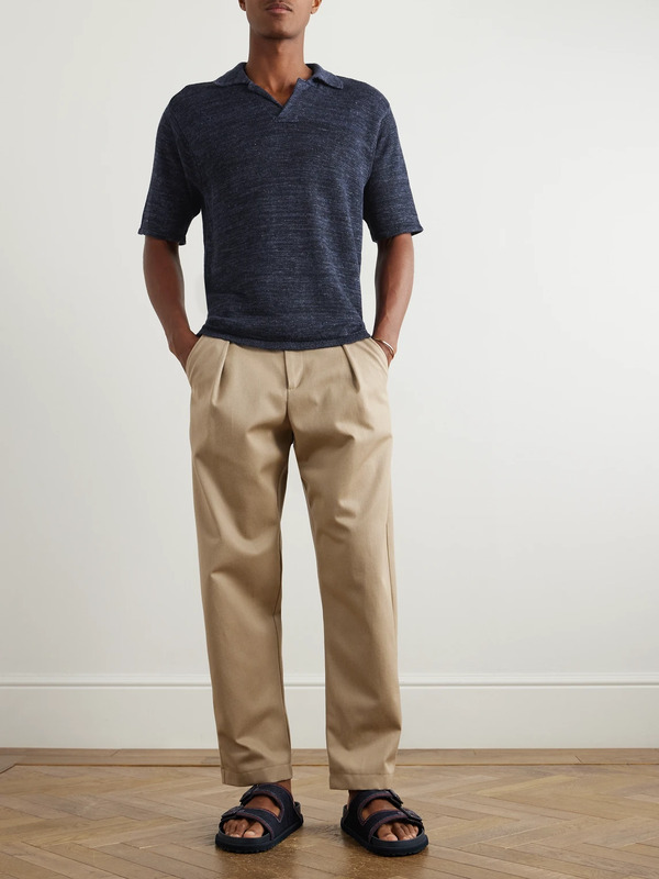 Inis Meáin - Knitted Linen Polo Shirt - Men - Blue - S 