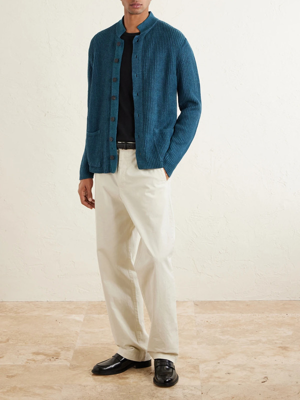  Inis Meáin - Lightkeeper Ribbed Linen Cardigan - Men - Blue - L 