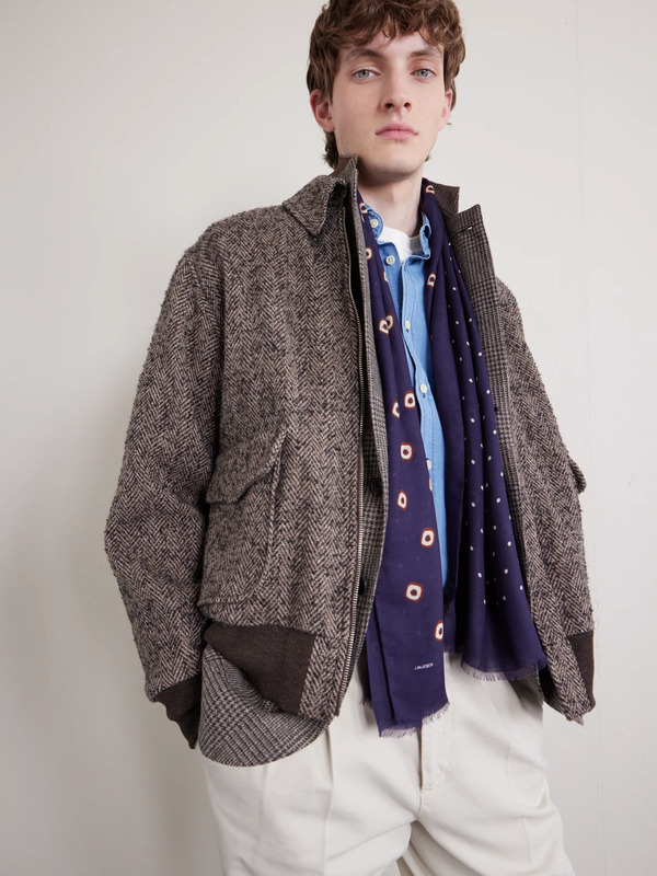  J. Mueser - Printed Frayed Modal And Cashmere-blend Scarf - Men - Blue 