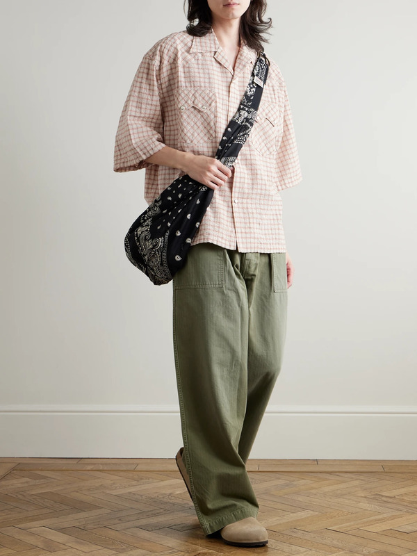  Kapital - Camp-collar Logo-appliquéd Checked Cotton And Linen-blend Seersucker Western Shirt - Men - Orange - 1 