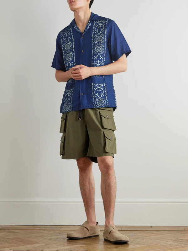  Kapital - Camp-collar Printed Linen Shirt - Men - Blue - 5 
