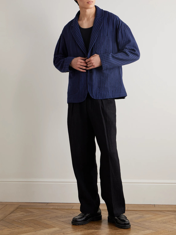  Kardo - Hugh 2.0 Unstructured Striped Cotton Suit Jacket - Men - Blue - S 