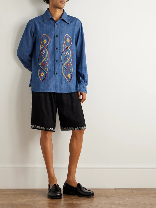  Kardo - Luis Embroidered Cotton-chambray Shirt - Men - Blue - M 