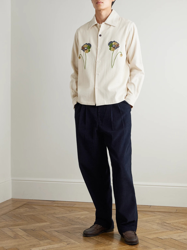  Kardo - Martin Embroidered Cotton-twill Shirt - Men - Neutrals - Xl 