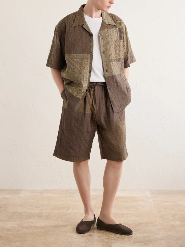  Kardo - Rohit Bandhani Convertible-collar Patchwork Embroidered Cotton Shirt - Men - Brown - S 