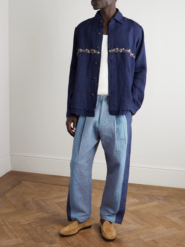 Kardo - Taka Straight-leg Embroidered Cotton Trousers - Men - Blue - S 