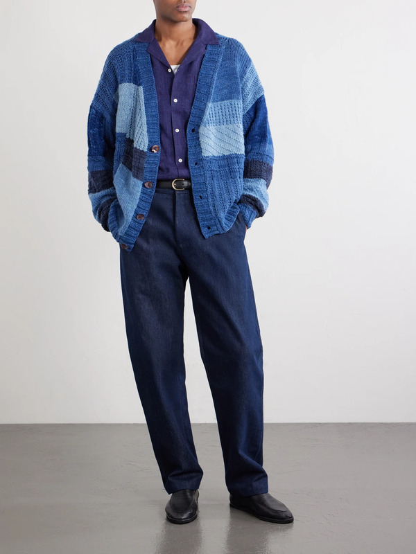  Kartik Research - Patchwork Cable-knit Wool Cardigan - Men - Blue - S 