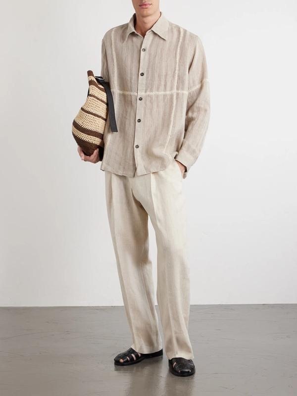  Kartik Research - Rabari Embroidered Linen Shirt - Men - Neutrals - S 