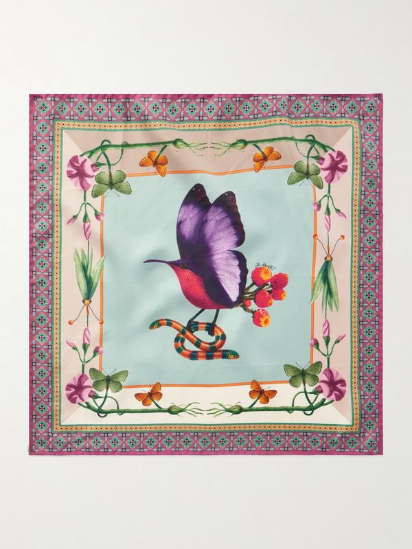  La Doublej - Printed Silk Pocket Square - Men - Blue 