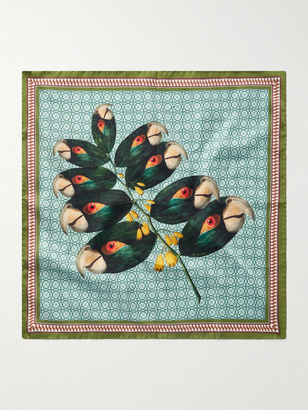  La Doublej - Printed Silk Pocket Square - Men - Blue 
