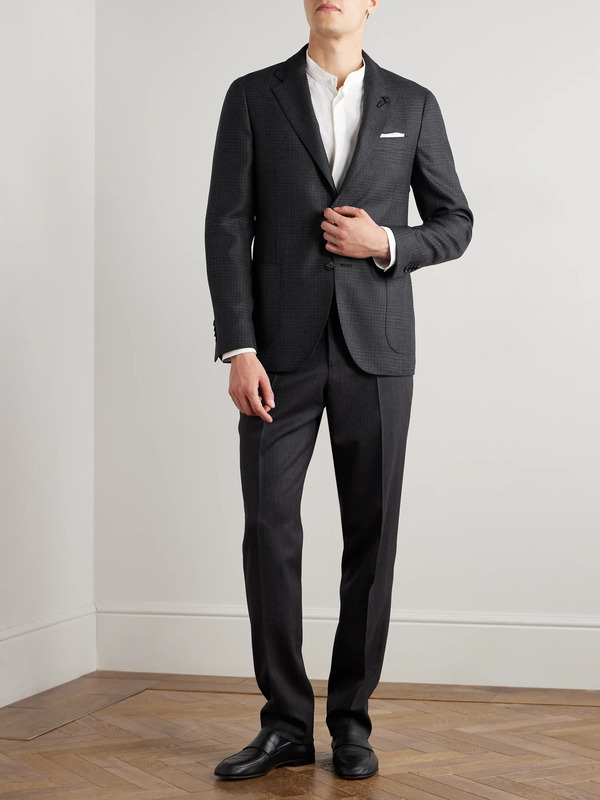  Lardini - Prince Of Wales Checked Wool Suit Jacket - Men - Gray - It 48 